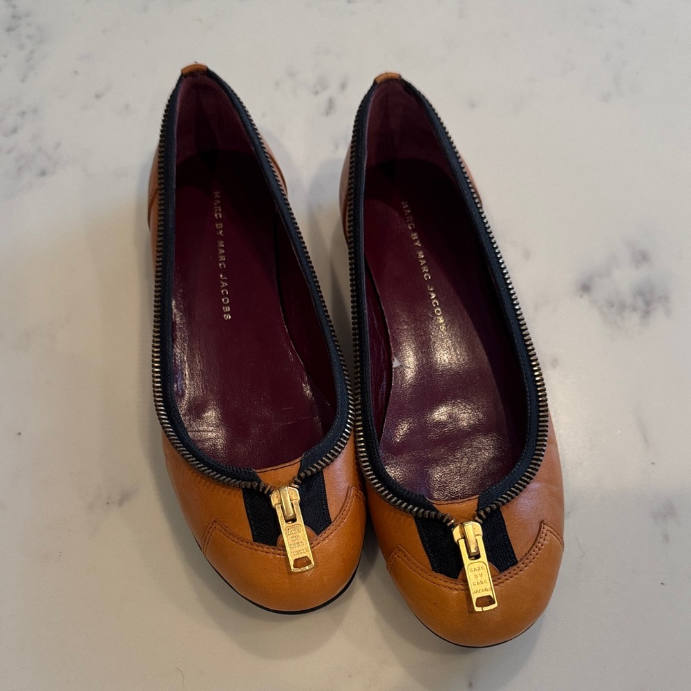 Marc by Marc Jacobs Brown and Black Flats with Gold Zipper
